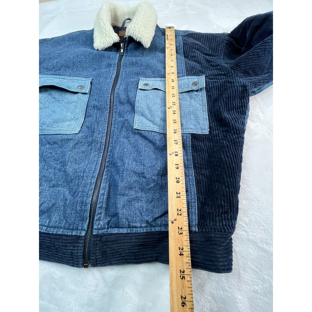 ASOS Mens S Jacket Blue Denim Patch Corduroy‎ Deep Pile Fleece Collar Lined - Picture 8 of 10
